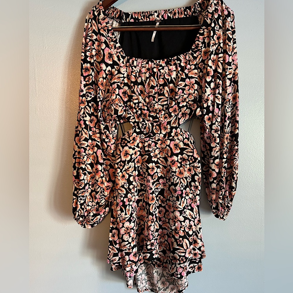 Free People Mini Floral Long Sleeve Dress with Cutouts Sz Small